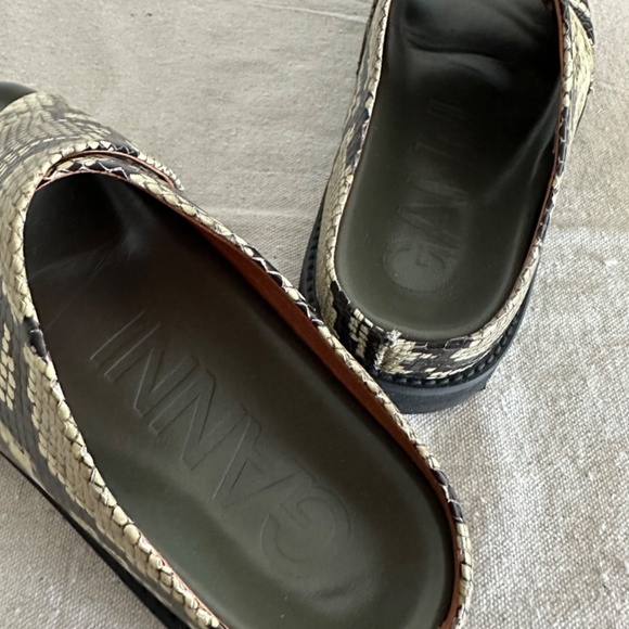 Ganni Crossover Slide Sandal in Kalamata (Green Snakeskin) - Picture 4 of 5